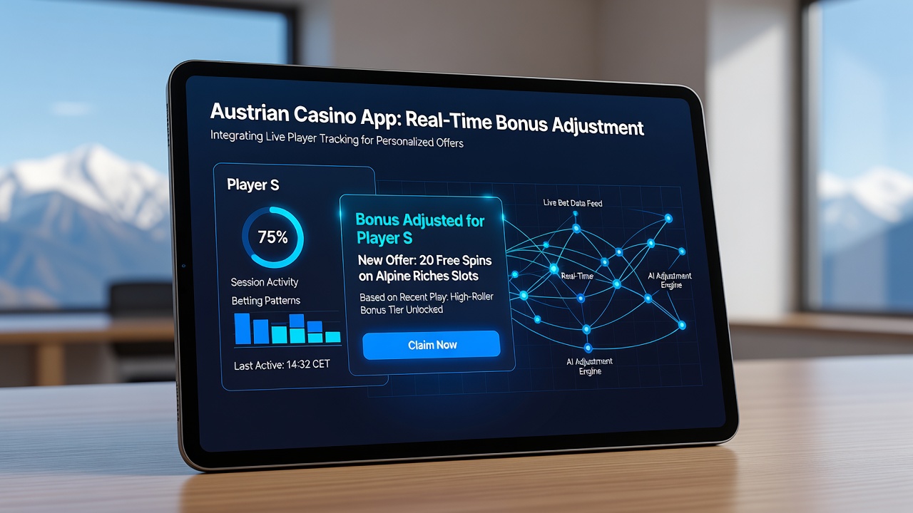 Illustration of data flow from player device to Austrian casino server with session length analytics overlay